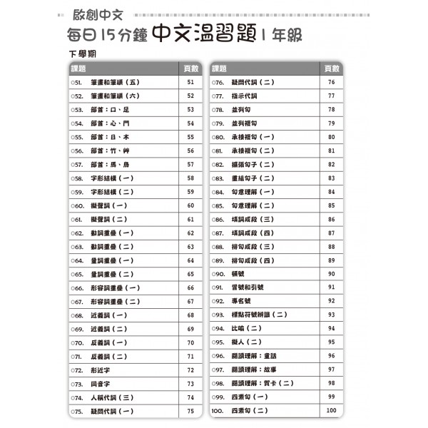 每日15分鐘中文溫習題1年級